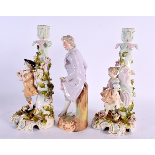 781 - THREE CONTINENTAL PORCELAIN FIGURES. Largest 24 cm high. (3)