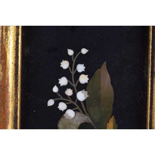 791 - A 19TH CENTURY PIETRA DURA MARBLE PLAQUE depicting foliage. 15 cm x 10 cm.