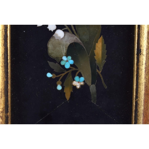 791 - A 19TH CENTURY PIETRA DURA MARBLE PLAQUE depicting foliage. 15 cm x 10 cm.