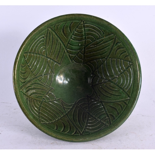 8 - A HAZEL LEACH GREEN STUDIO POTTERY BOWL. 12 cm wide.