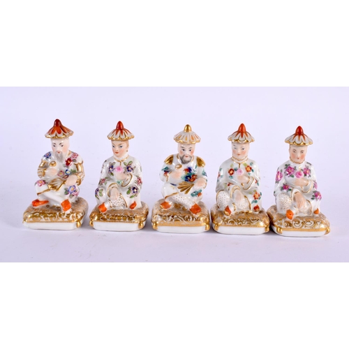 82 - A RARE SET OF FIVE MINIATURE 19TH CENTURY FRENCH PORCELAIN SCENT BOTTLES AND STOPPERS painted with f... 