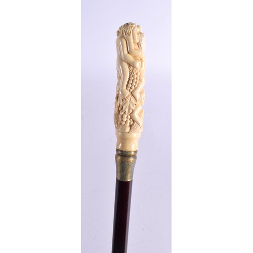 485 - A CONTEMPORARY CARVED BONE FEMALE AND BERRY WALKING CANE 90 cm long.