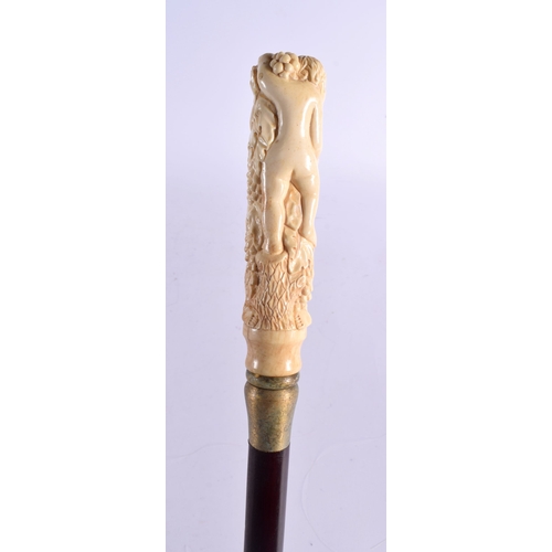 485 - A CONTEMPORARY CARVED BONE FEMALE AND BERRY WALKING CANE 90 cm long.