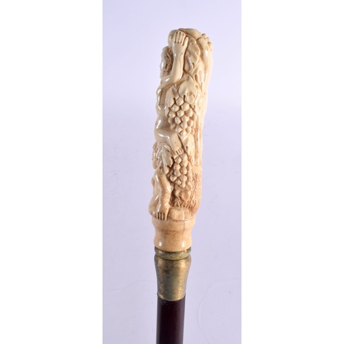 485 - A CONTEMPORARY CARVED BONE FEMALE AND BERRY WALKING CANE 90 cm long.