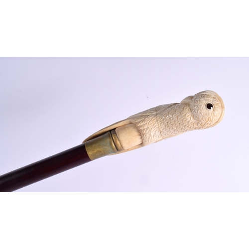 488 - A CONTEMPORARY CARVED BONE PARROT WALKING CANE 90 cm long.