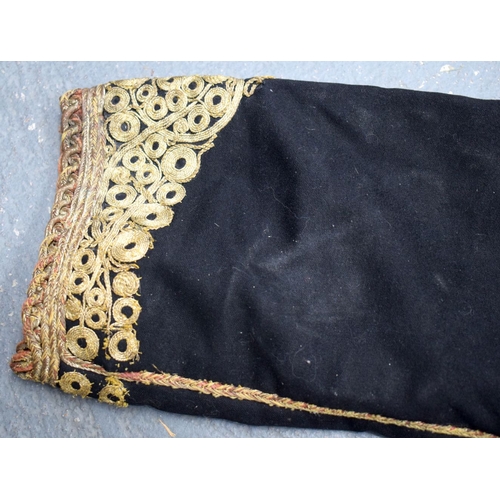 490 - TWO MIDDLE EASTERN OTTOMAN EMBROIDERED GOLD THREAD CLOAKS. Largest 115 cm x 78 cm. (2)