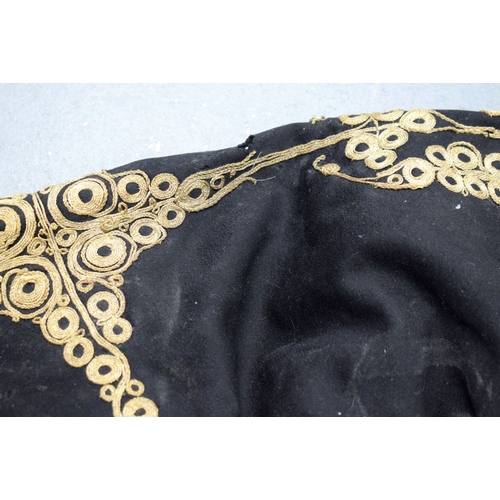 490 - TWO MIDDLE EASTERN OTTOMAN EMBROIDERED GOLD THREAD CLOAKS. Largest 115 cm x 78 cm. (2)