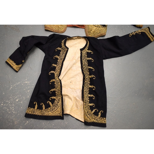 490 - TWO MIDDLE EASTERN OTTOMAN EMBROIDERED GOLD THREAD CLOAKS. Largest 115 cm x 78 cm. (2)