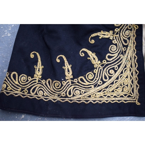 490 - TWO MIDDLE EASTERN OTTOMAN EMBROIDERED GOLD THREAD CLOAKS. Largest 115 cm x 78 cm. (2)