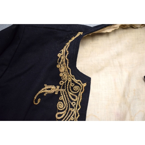 490 - TWO MIDDLE EASTERN OTTOMAN EMBROIDERED GOLD THREAD CLOAKS. Largest 115 cm x 78 cm. (2)