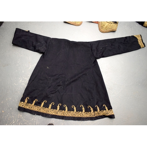 490 - TWO MIDDLE EASTERN OTTOMAN EMBROIDERED GOLD THREAD CLOAKS. Largest 115 cm x 78 cm. (2)