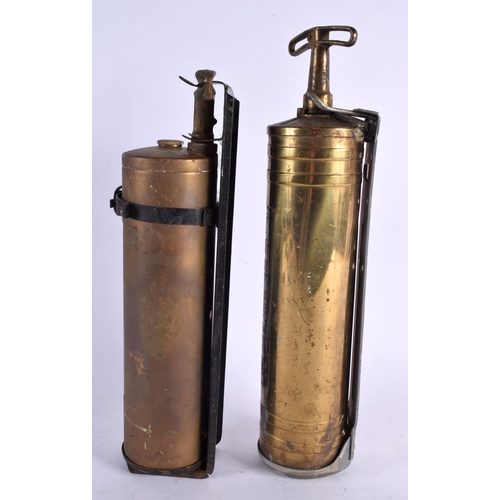 491 - TWO BRASS FIRE EXTINGUISHERS. 38 cm long. (2)