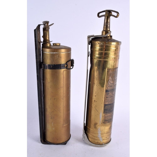 491 - TWO BRASS FIRE EXTINGUISHERS. 38 cm long. (2)