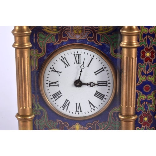 471 - A CONTEMPORARY BRASS CLOISONNE ENAMEL BAROMETER CLOCK. 14 cm x 12 cm.