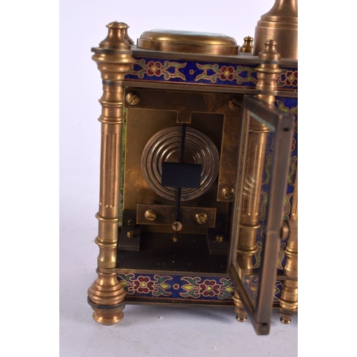 471 - A CONTEMPORARY BRASS CLOISONNE ENAMEL BAROMETER CLOCK. 14 cm x 12 cm.