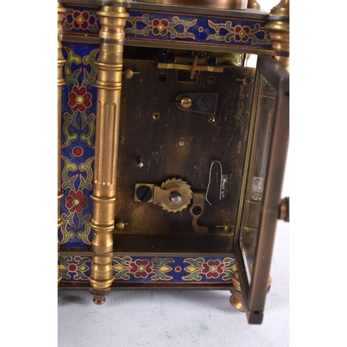 471 - A CONTEMPORARY BRASS CLOISONNE ENAMEL BAROMETER CLOCK. 14 cm x 12 cm.