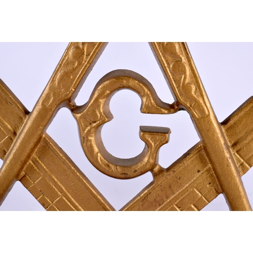 472 - A PAIR OF GILDED BRONZE MASONIC BOOK ENDS. 18 cm x 13 cm.