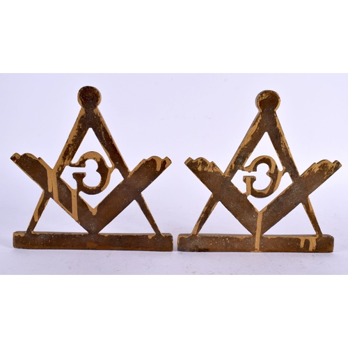 472 - A PAIR OF GILDED BRONZE MASONIC BOOK ENDS. 18 cm x 13 cm.