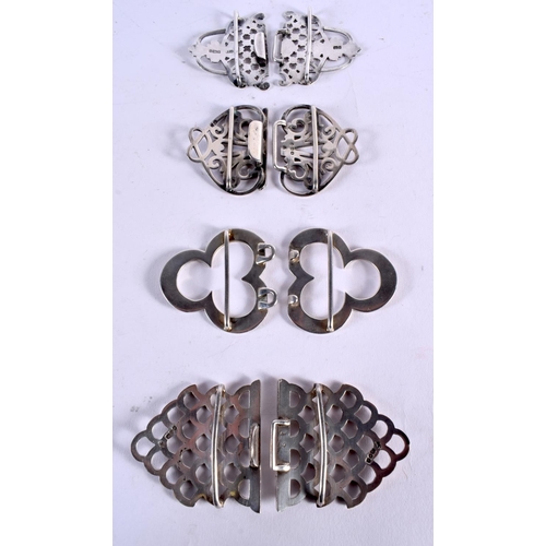 1058 - FOUR ANTIQUE SILVER BELT BUCKLES. Chester 1898, London 1899 & 1901, Birmingham 1900. 175 grams. Larg... 