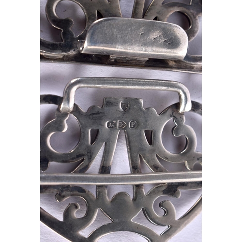 1058 - FOUR ANTIQUE SILVER BELT BUCKLES. Chester 1898, London 1899 & 1901, Birmingham 1900. 175 grams. Larg... 