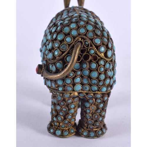 1105 - AN ANTIQUE TIBETAN TURQUOISE JEWELLED FIGURE OF A RHINOCEROS. 15 cm x 8 cm.