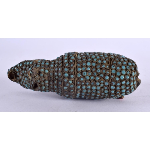 1105 - AN ANTIQUE TIBETAN TURQUOISE JEWELLED FIGURE OF A RHINOCEROS. 15 cm x 8 cm.