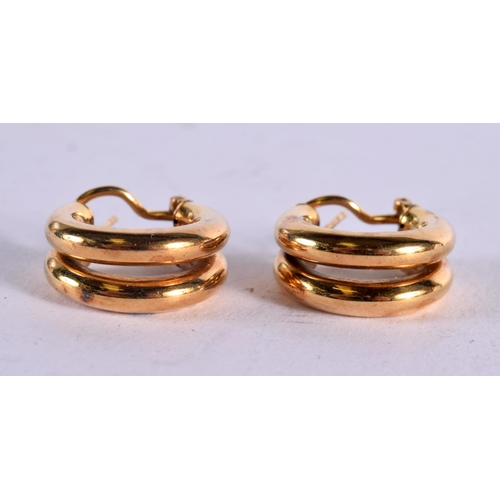 1107 - A PAIR OF 9CT GOLD EARRINGS. 5.4 grams. 2 cm x 0.75 cm.