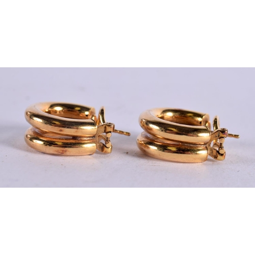 1107 - A PAIR OF 9CT GOLD EARRINGS. 5.4 grams. 2 cm x 0.75 cm.