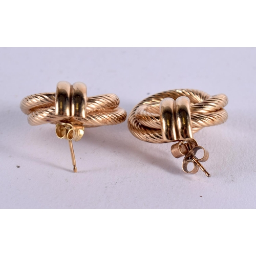 1108 - A PAIR OF 9CT GOLD EARRINGS. 6 grams. 2.75 cm x 2.25 cm.