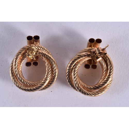 1108 - A PAIR OF 9CT GOLD EARRINGS. 6 grams. 2.75 cm x 2.25 cm.