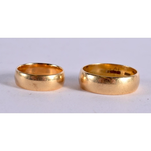 1109 - TWO 18CT GOLD WEDDING BANDS. 13.5 grams. S & L. (2)