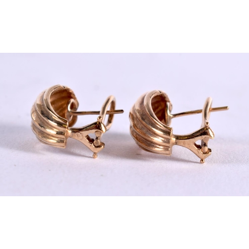 1113 - A PAIR OF 9CT GOLD EARRINGS. 5.9 grams. 2 cm x 1 cm.