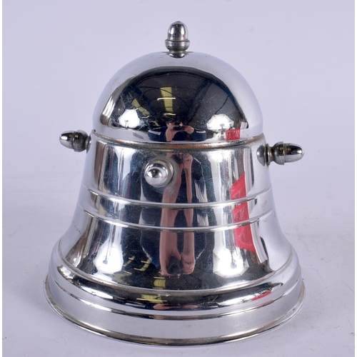 1117 - A NOVELTY SPUTNIK MINE FORM PRESERVE JAR OR CADDY together with a white metal swan. Largest 13 cm x ... 