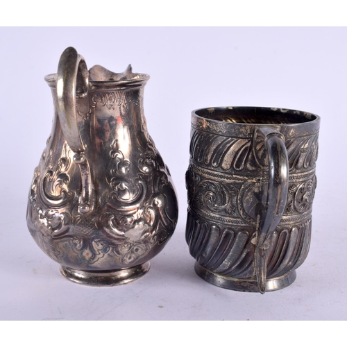 1129 - AN ANTIQUE MUG together with a similar jug. 280 grams. London 1847 & 1890. Largest 11.5 cm x 10 cm. ... 