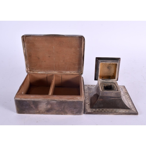 1130 - AN ART DECO SILVER INKWELL together with a silver cigarette case. Birmingham 1926 & London (marks ru... 