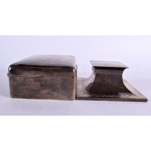 1130 - AN ART DECO SILVER INKWELL together with a silver cigarette case. Birmingham 1926 & London (marks ru... 