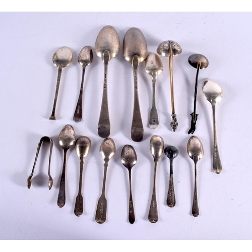 1132 - ASSORTED SILVER FLATWARE. London 1843 to Birmingham 1927. 425 grams. Largest 20.5 cm x 4.25 cm. (qty... 