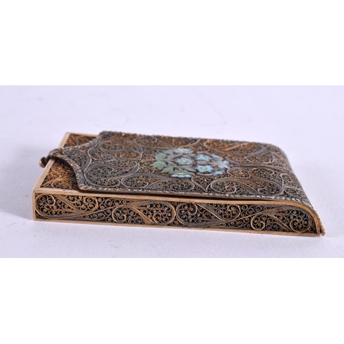 1147 - AN UNUSUAL ANTIQUE CONTINENTAL SILVER FILIGREE AND ENAMEL CASE decorated with flowers. 50 grams. 8.5... 