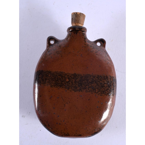 1148 - AN UNUSUAL ENGLISH STUDIO POTTERY STONEWARE FLASK. 13 cm x 9 cm.