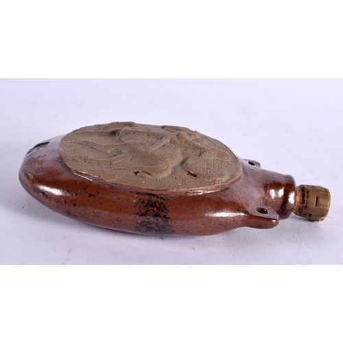 1148 - AN UNUSUAL ENGLISH STUDIO POTTERY STONEWARE FLASK. 13 cm x 9 cm.