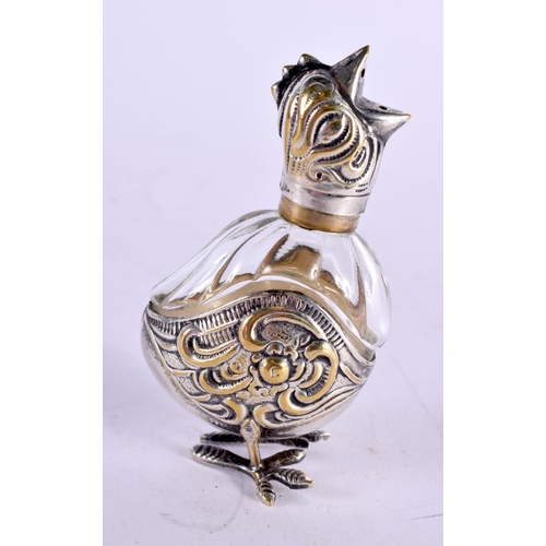 1168 - AN ANTIQUE CONTINENTAL WHITE METAL CHICK CONDIMENT. 51 grams. 8 cm x 4 cm.