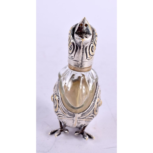 1168 - AN ANTIQUE CONTINENTAL WHITE METAL CHICK CONDIMENT. 51 grams. 8 cm x 4 cm.