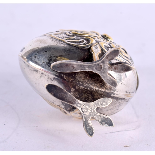 1168 - AN ANTIQUE CONTINENTAL WHITE METAL CHICK CONDIMENT. 51 grams. 8 cm x 4 cm.