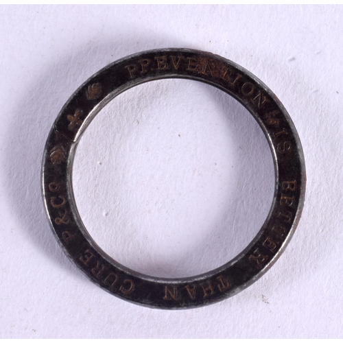 1177 - AN UNUSUAL ANTIQUE PREVENTION IS BETTER THAN CURE RING. 10.4 grams. 4 cm diameter.