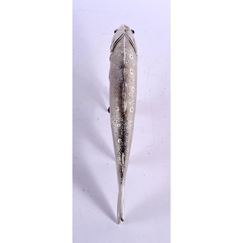 1186 - AN ANTIQUE CONTINENTAL SILVER FIGURE OF A RAINBOW TROUT. 127 grams. 28 cm x 10 cm.