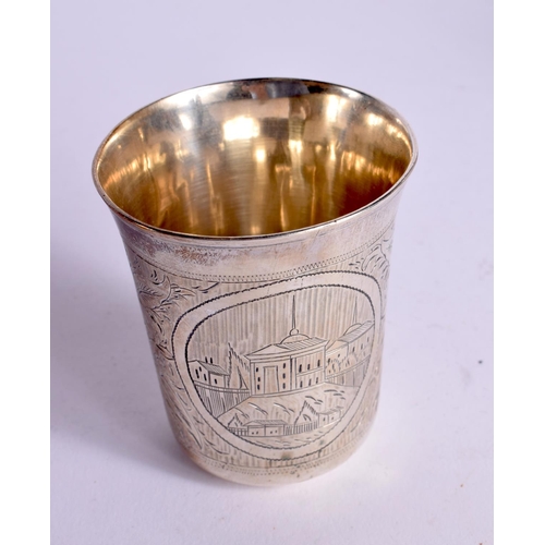 1212 - AN ANTIQUE RUSSIAN SILVER TUMBLER. 73 grams. 7 cm x 6 cm.