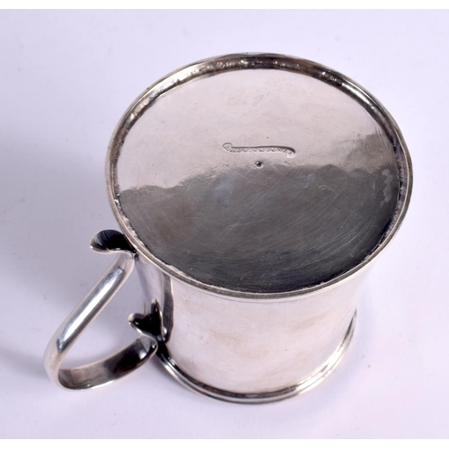 1213 - AN EARLY AMERICAN BALDWIN & JONES WHITE METAL MUG. 168 grams. 11 cm x 9 cm.