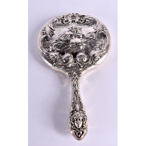 1215 - AN ART NOUVEAU SILVER MIRROR. 599 grams overall. 26 cm x 15 cm.