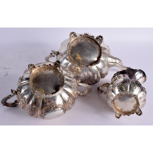 1227 - AN EARLY 19TH CENTURY IRISH THREE PIECE SILVER TEASET. 1608 grams. Largest 30 cm x 19 cm. (3)