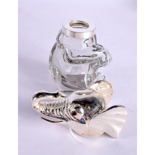 1230 - A SILVER PLATED CUT GLASS ELEPHANT JAR AND COVER. 638 grams overall. 14.5 cm x 10 cm.